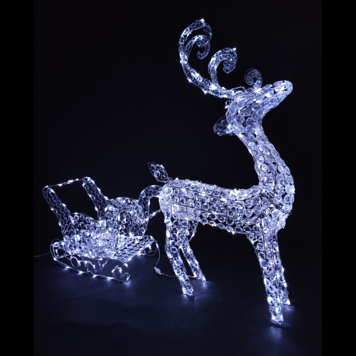 Christmas Decoration 3d Crystal Beads Reindeer Sleigh Set 99cm Led Dis 