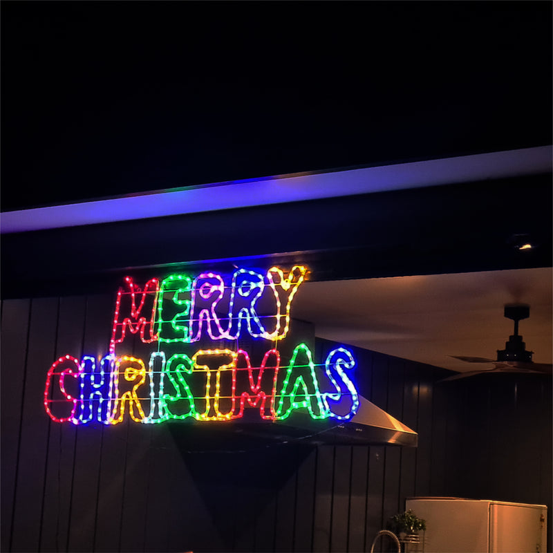 Christmas LED Motif Animated Merry Christmas 160x60cm Rainbow Edition Outdoor