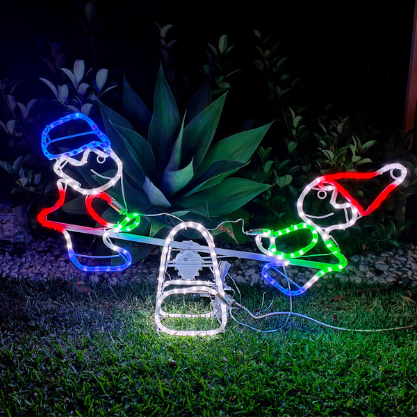 Christmas LED Motif Motorised Elves on Seesaw 86x57cm Indoor Outdoor Display