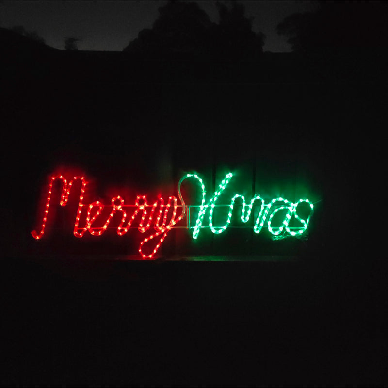 Solar Powered Christmas LED Merry Xmas Sign Outdoor Motif 8 Functions 110x38cm