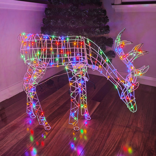 Christmas Decoration 3D Frame Buck Reindeer Eating 85cm Multi LED Indoor Outdoor
