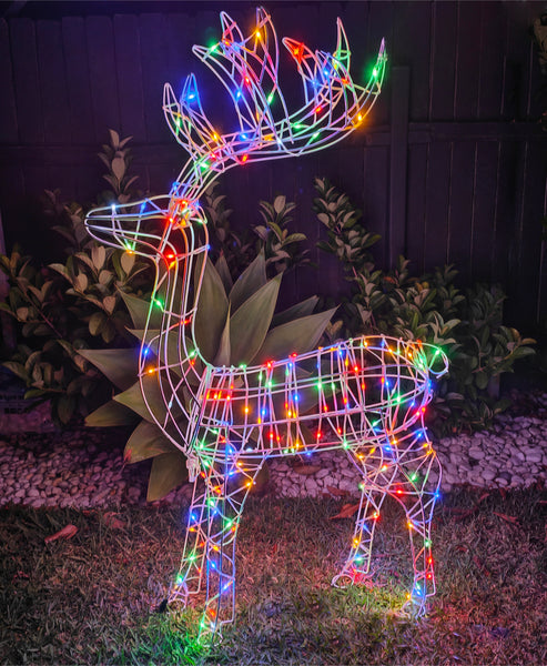 Christmas Decoration 3D Frame Standing Buck Reindeer 114cm Multi LED Indoor Outdoor