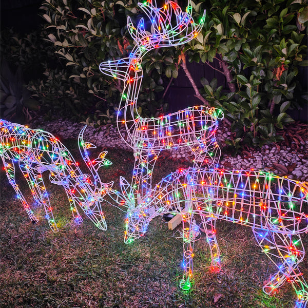 Christmas Decoration 3D Frame Doe Reindeer Eating 85cm Multi LED Indoor Outdoor