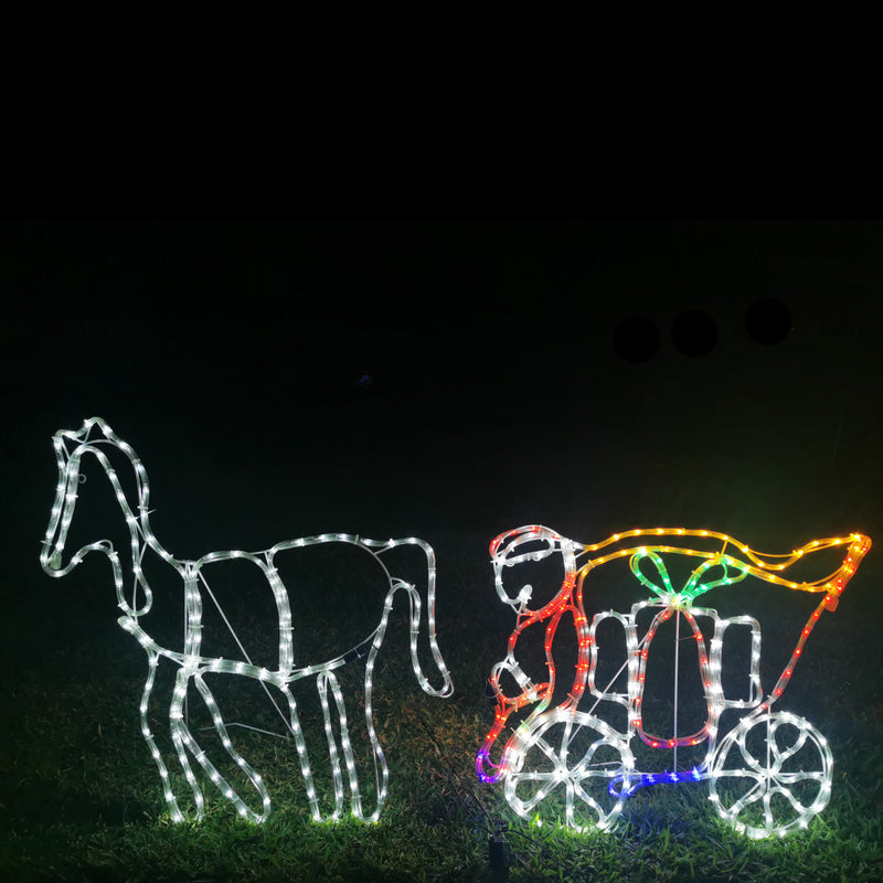 Christmas LED Motif Elf Carriage Horse Riding 150x66cm Outdoor Rope Lights