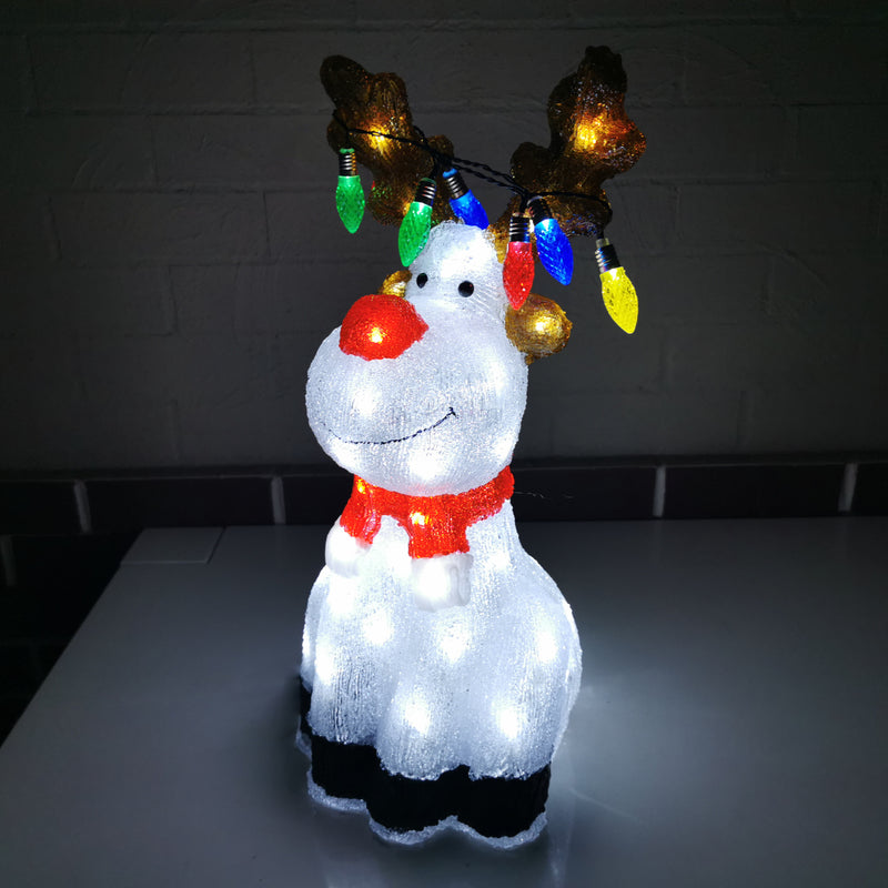 Christmas Decoration 3D Acrylic 55cm Reindeer Rudolph LED Lit Indoor/Outdoor
