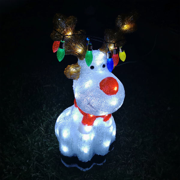 Christmas Decoration 3D Acrylic 55cm Reindeer Rudolph LED Lit Indoor/Outdoor
