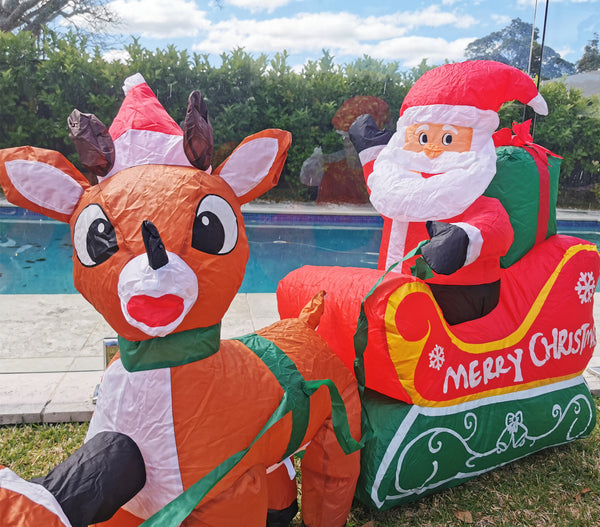 Christmas Decoration Inflatable 240cm Santa Sleigh Reindeer LED Lit Indoor/Outdoor