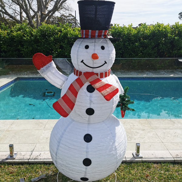 Christmas Decoration 3D LED Lit 185cm Top Hat Snowman Indoor/Outdoor