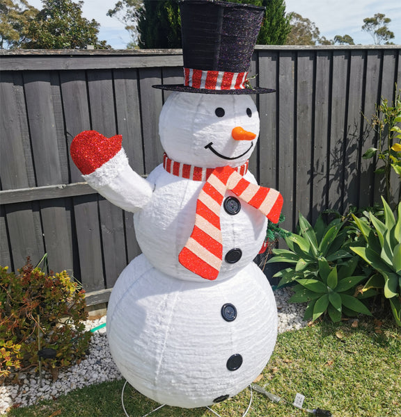 Christmas Decoration 3D LED Lit 185cm Top Hat Snowman Indoor/Outdoor