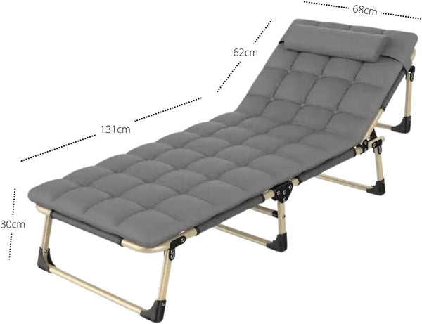 Portable Recliner Folding Bed Single Size Adjustable Head Rest With Sleeping Mat Indoor Camping Use