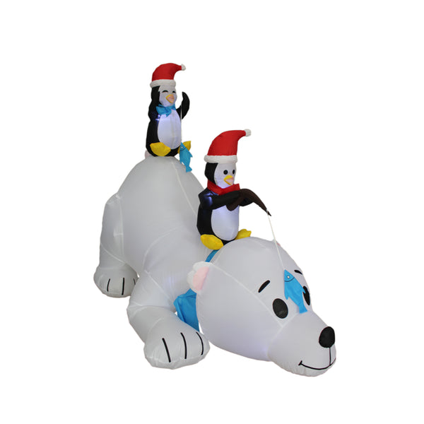 Christmas Decoration Inflatable 180cm Long Polar Bear with Twin Penguins LED Lit Indoor/Outdoor