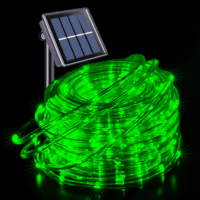 Solar 20m Green LED Rope Light 8 Functions Christmas Outdoor Decoratio