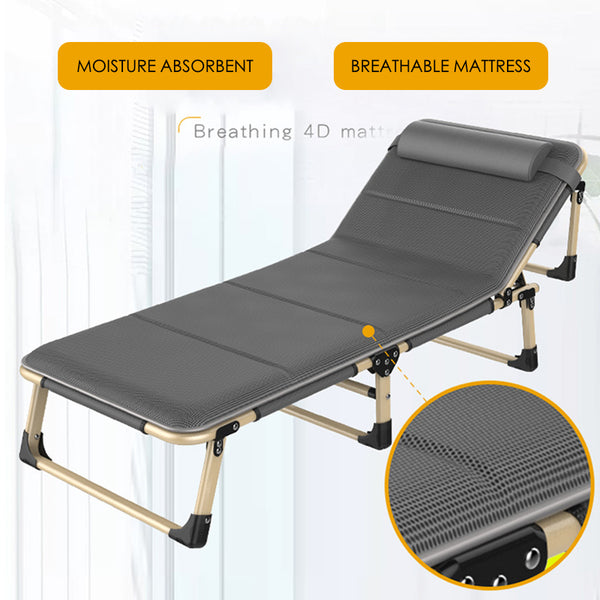 Portable Recliner Folding Bed Single Size Adjustable Head Rest With Sleeping Mat Indoor Camping Use