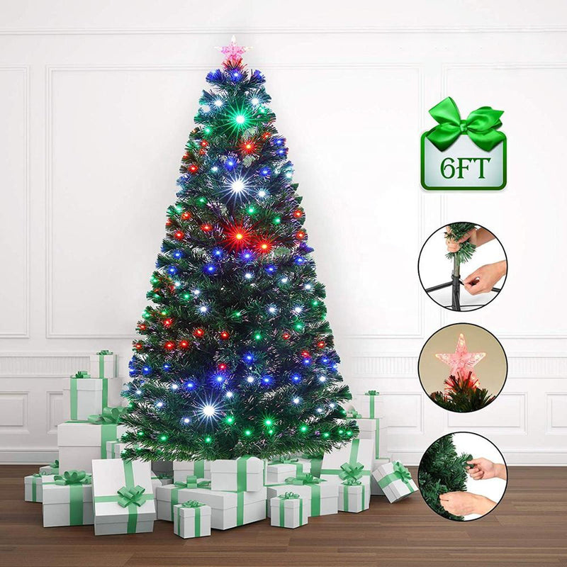 180cm 6 ft Christmas Tree Fibre Optic LED Light Animated Indoor Lit Up Tree Decoration