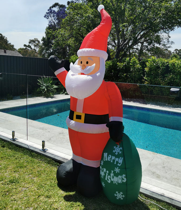 Christmas Decoration Inflatable 210cm Santa With Gift Bag LED Lit