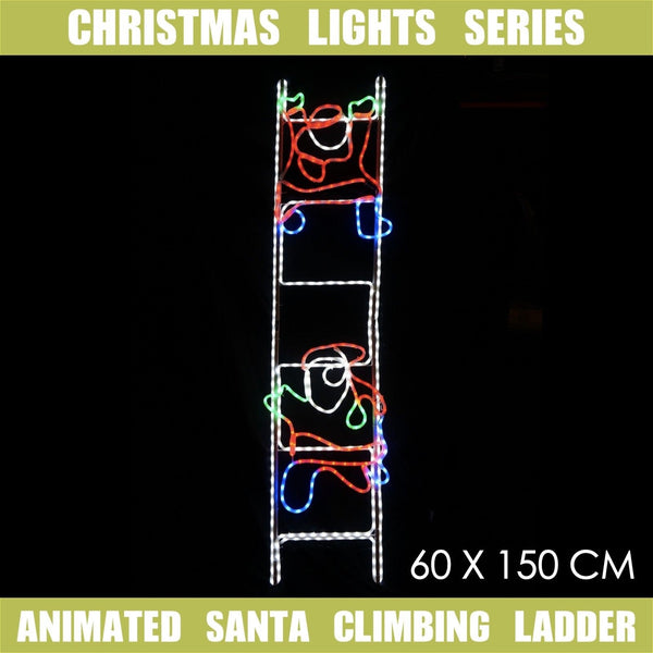 Christmas LED Motif Santa Climbing Ladders Sign 150x60cm Animiated