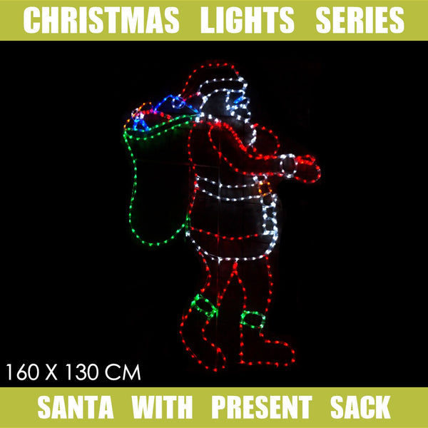 Christmas LED Motif Santa with Present Sack 160x130cm Indoor Outdoor Display Sign