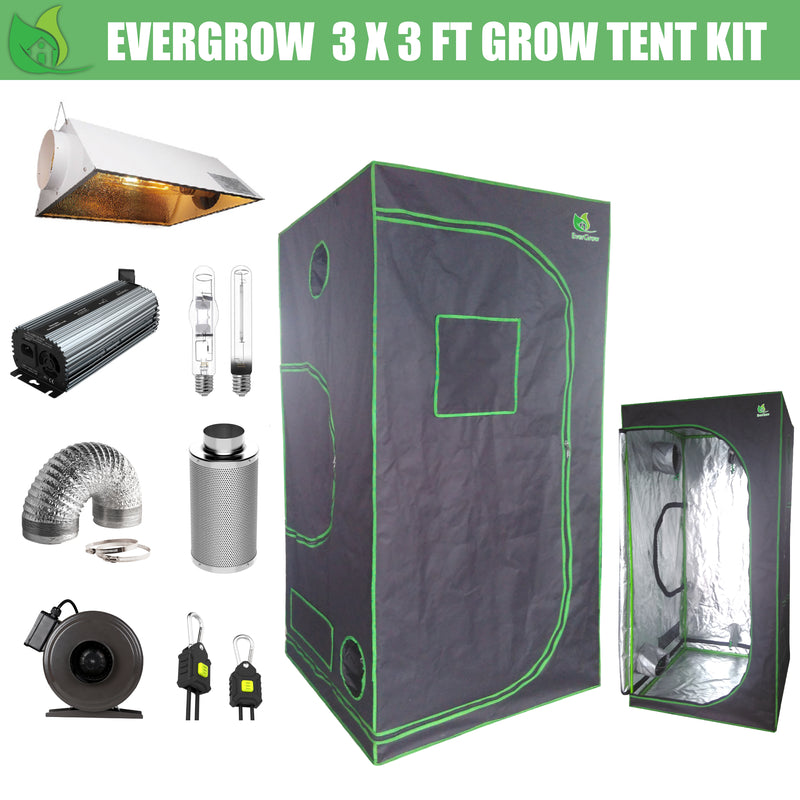 EverGrow Pro Series 3x3 ft (91x91x182 cm) Hydroponic Grow Tent Full Bundle Kit