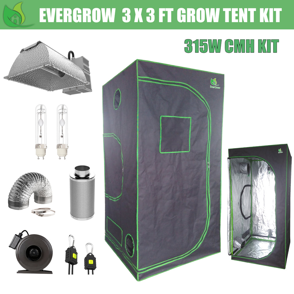 EverGrow Pro Series 3ft 90x90x180cm CMH 315W Hydroponic Grow Tent Full Bundle Kit