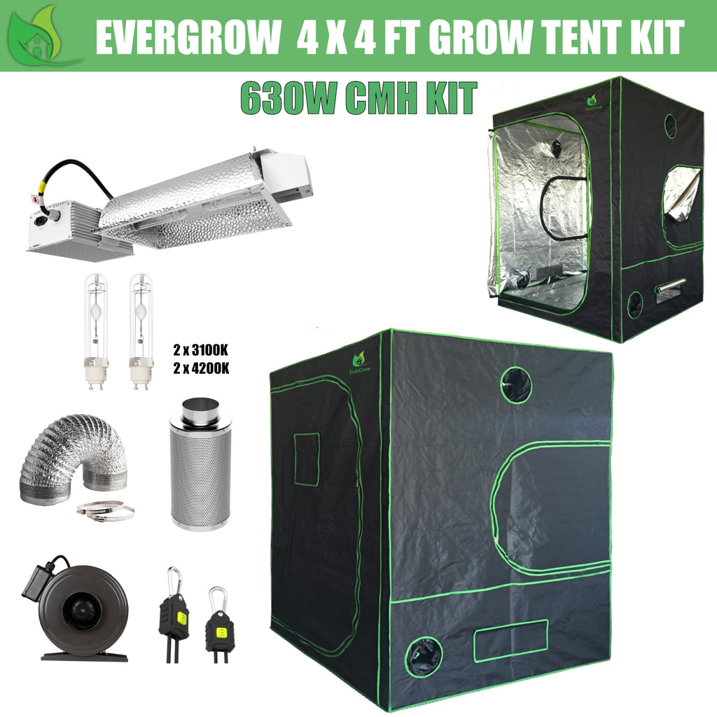 EverGrow Pro Series 4ft 120x120x200cm CMH 630W Hydroponic Grow Tent Full Bundle Kit