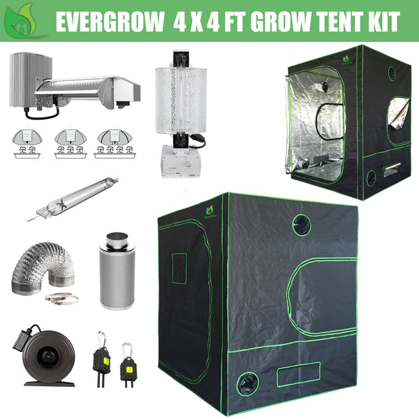 EverGrow Pro Series 4x4 ft (122x122x203 cm) Hydroponic Grow Tent Full Bundle Kit