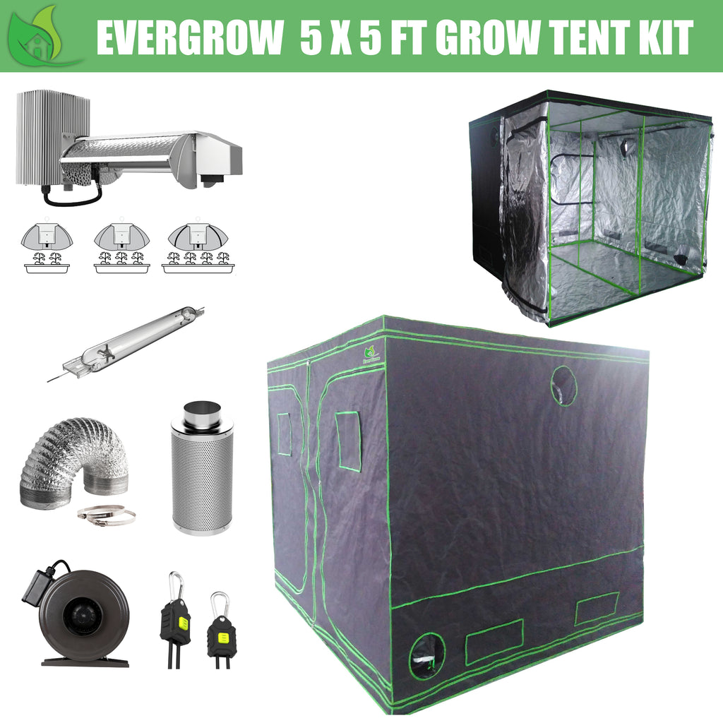 EverGrow Pro Series 5x5 ft (150x150x200 cm) Hydroponic Grow Tent Full Bundle Kit