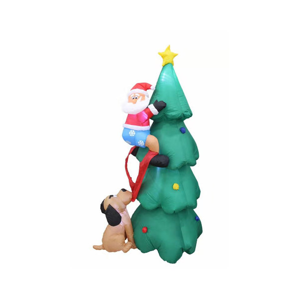 Christmas Decoration Inflatable 180cm Tall Christmas Tree Santa Chased by Dog LED Lit