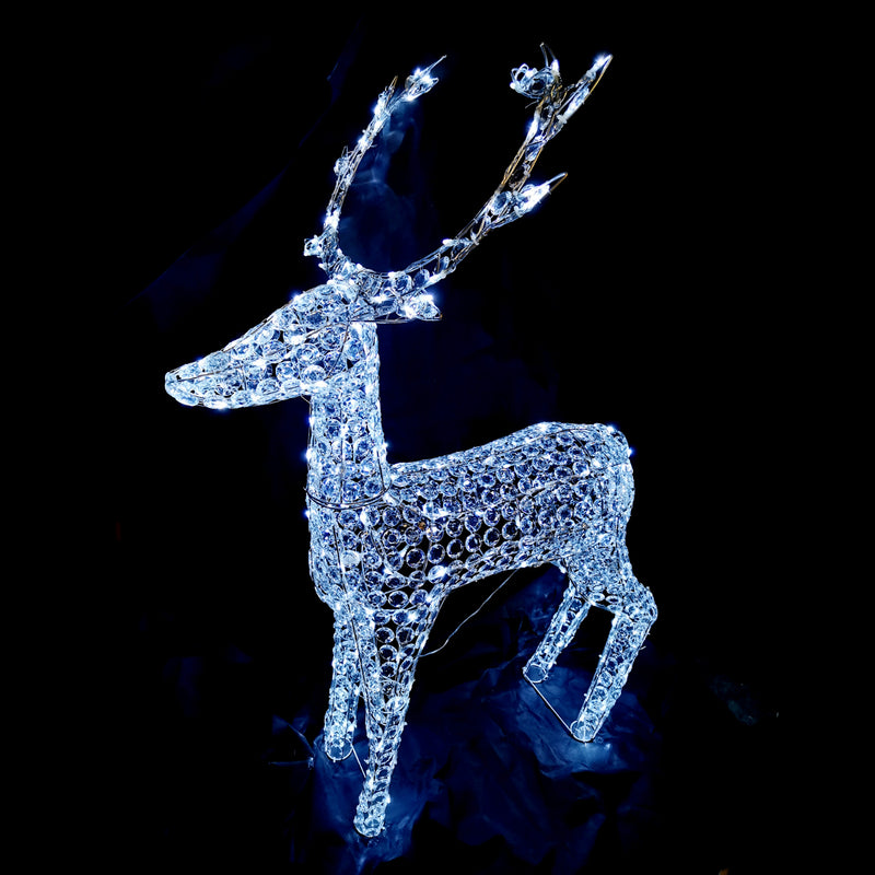 Christmas Decoration 3D Crystal Standing Reindeer 133x107x24cm White LED Display Indoor/Outdoor