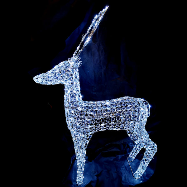 Christmas Decoration 3D Crystal Standing Reindeer 133x107x24cm White LED Display Indoor/Outdoor