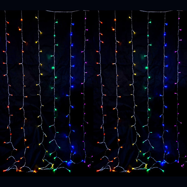 360 LED Rainbow Colour Curtain Lights 8 Functions 2.5m Drop Indoor/Outdoor