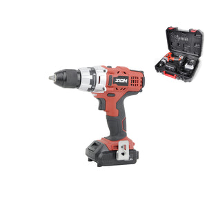 ZION 18V Cordless Drill BMC Pack Includes 2x2AH Li-ion Batteries Charger Bits Accessories