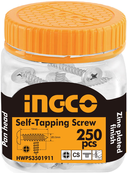 INGCO 250 Pcs 6G Pan Head 19mm Self Tapping Screw Zinc
