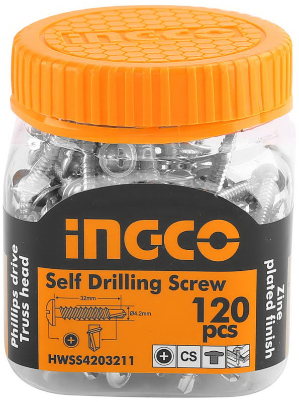 INGCO 120 Pcs 8G Truss head 32mm Self Drilling Screw Zinc