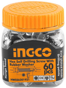INGCO 60 Pcs 14G Hex Bolt 19mm Self Drilling Screw Zinc