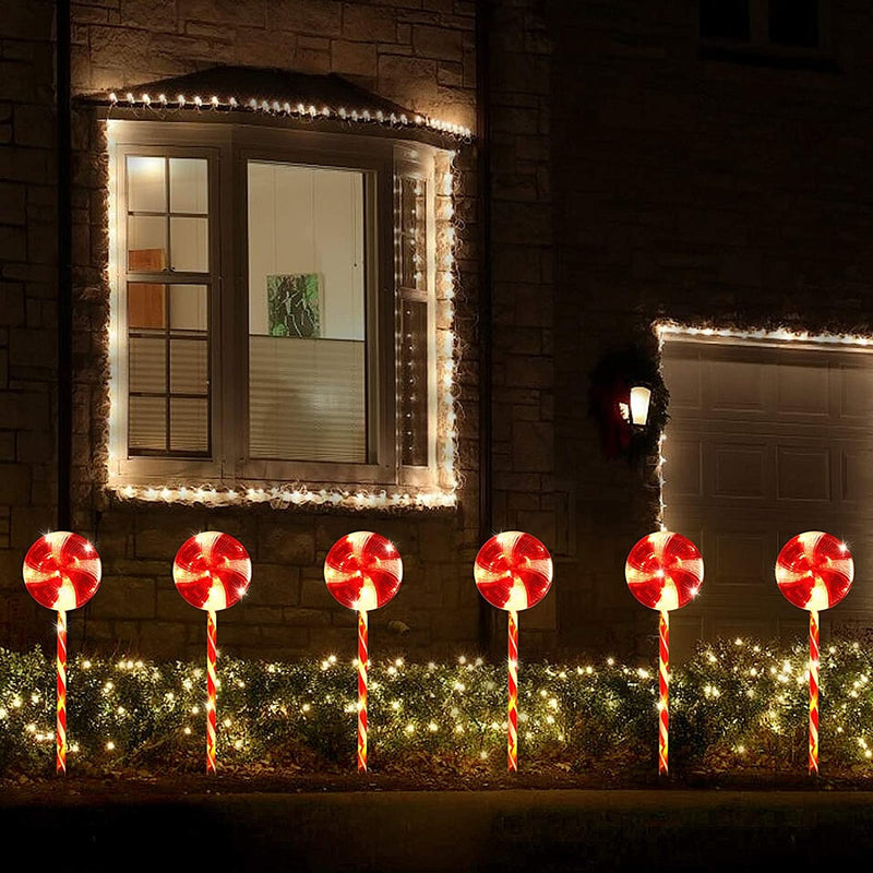 Solar Powered Candy Lollipop 3pcs Set 69cm Tall Garden Stake Christmas Lights