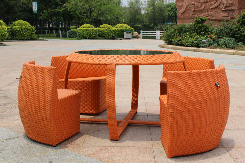 Outdoor Delux Table Chair Set Wicker Compactable Lounge Bistro Patio Garden Glass Top