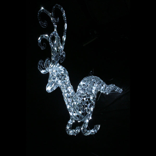 Christmas Decoration 3D Crystal Leaping Galloping Reindeer 96x46x14cm White LED Display Indoor/Outdoor