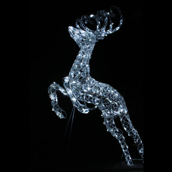 Christmas Decoration 3D Crystal Leaping Galloping Reindeer 96x46x14cm White LED Display Indoor/Outdoor