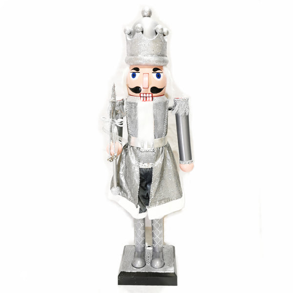 110cm Musical Animated Moving Silver Nutcracker Sings Jingle Bells Christmas Decoration