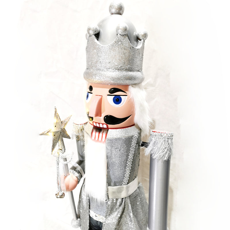 110cm Musical Animated Moving Silver Nutcracker Sings Jingle Bells Christmas Decoration