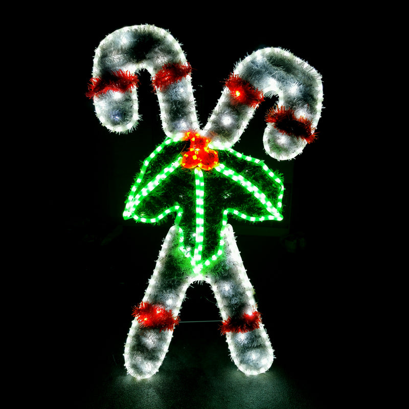 Christmas LED Motif Tinsel Stuffed Double Candy Cane 105x64cm Outdoor Display