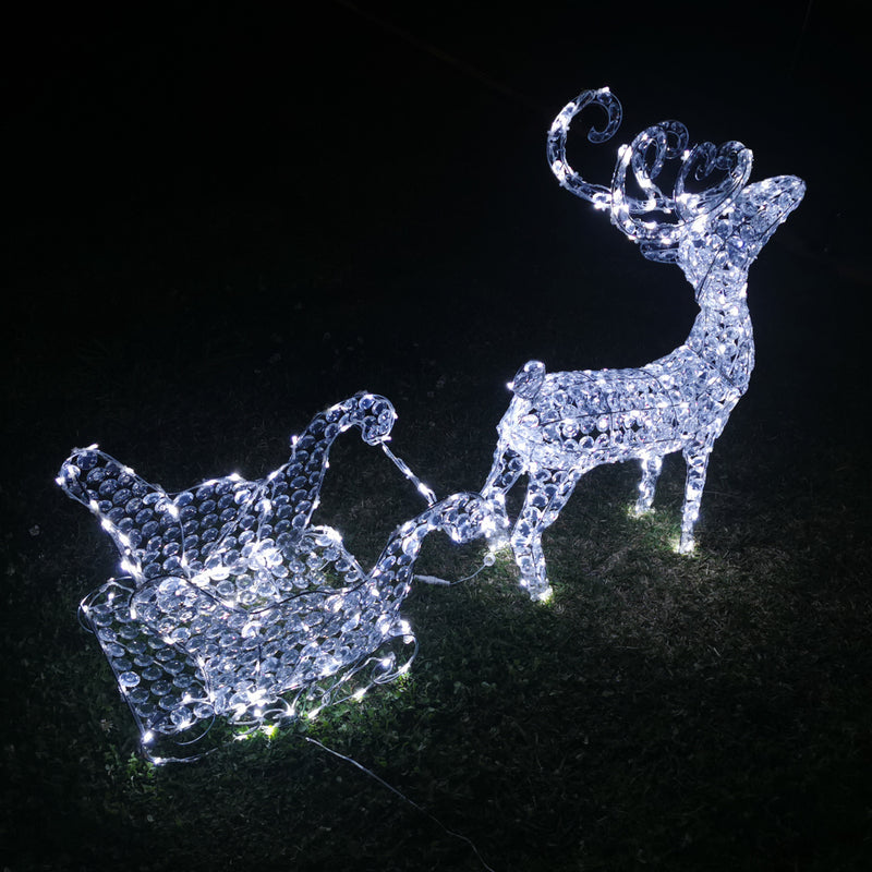 Christmas Decoration 3D Crystal Beads Reindeer Sleigh Set 99cm LED Display Indoor/Outdoor