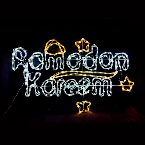 LED Happy Ramadan Kareem Mubarak Eid Hilal Crescent Stars Lights Mosque Masjid 100 x 61 cm