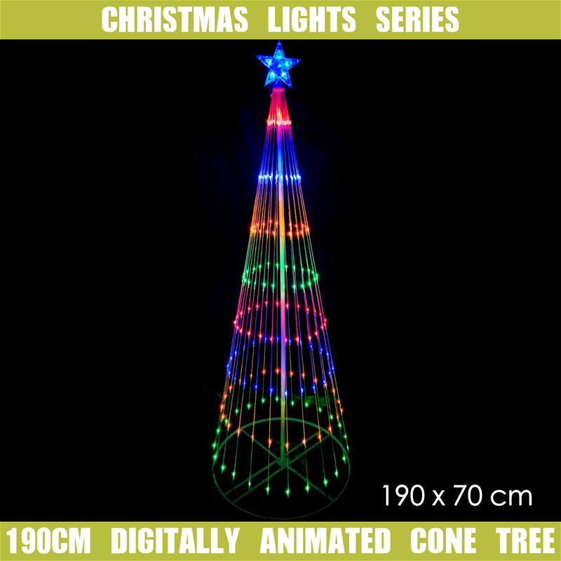 Christmas 190cm Cone Tree 198 LED Digitally Animated 24 Functions Multi Colour