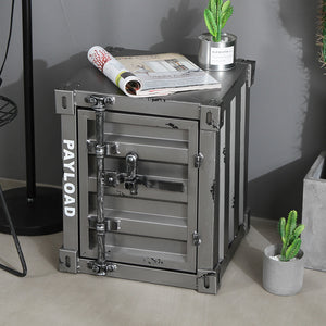 Urban Style Metallic Retro Container Alike Bedside Table Storage Cabinet Home Office Furniture - RIGHT
