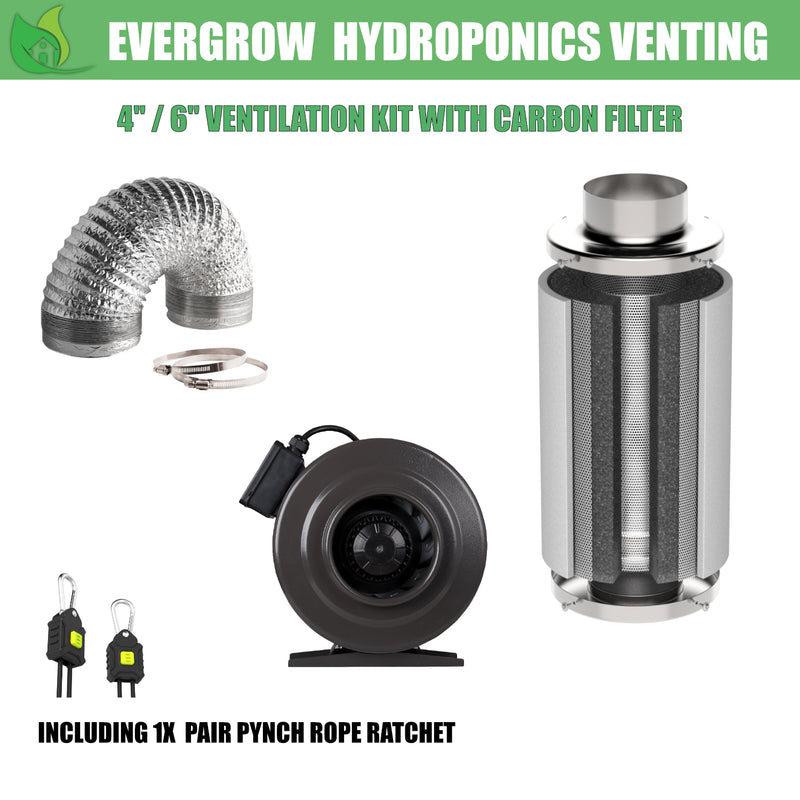 EverGrow Ventilation Bundle Kit Including Inline Fan Carbon Filter and Duct