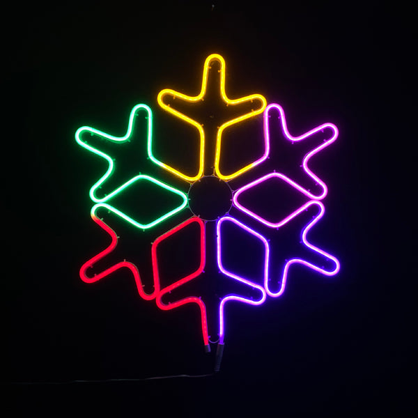 Christmas Neon LED Motif Multi Colour Snowflake 59x52cm Indoor Outdoor Display Sign