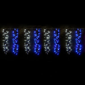 Christmas 800 LED Icicle Firecracker Cluster Lights Wave/Water Flow Effect Blue White