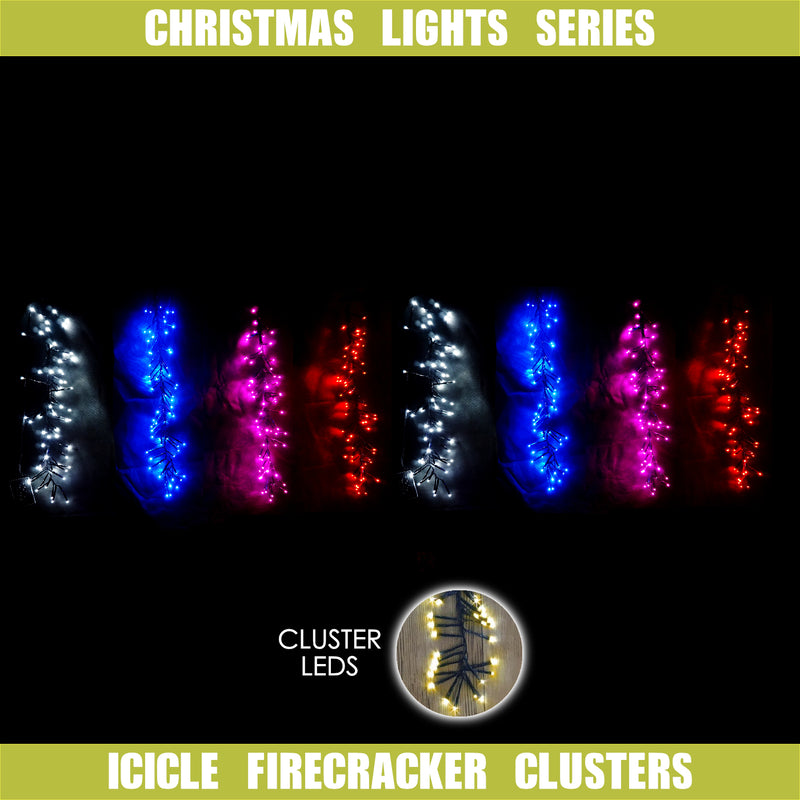 800 LED Icicle Firecracker Cluster Lights Wave/Water Flow Function Effect 8m Long