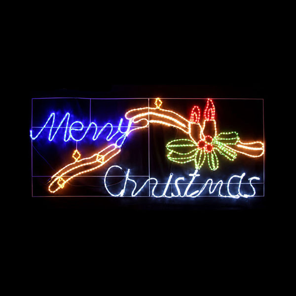 Christmas LED Motif 210x87cm Merry Christmas Holly Indoor Outdoor Flashing Display